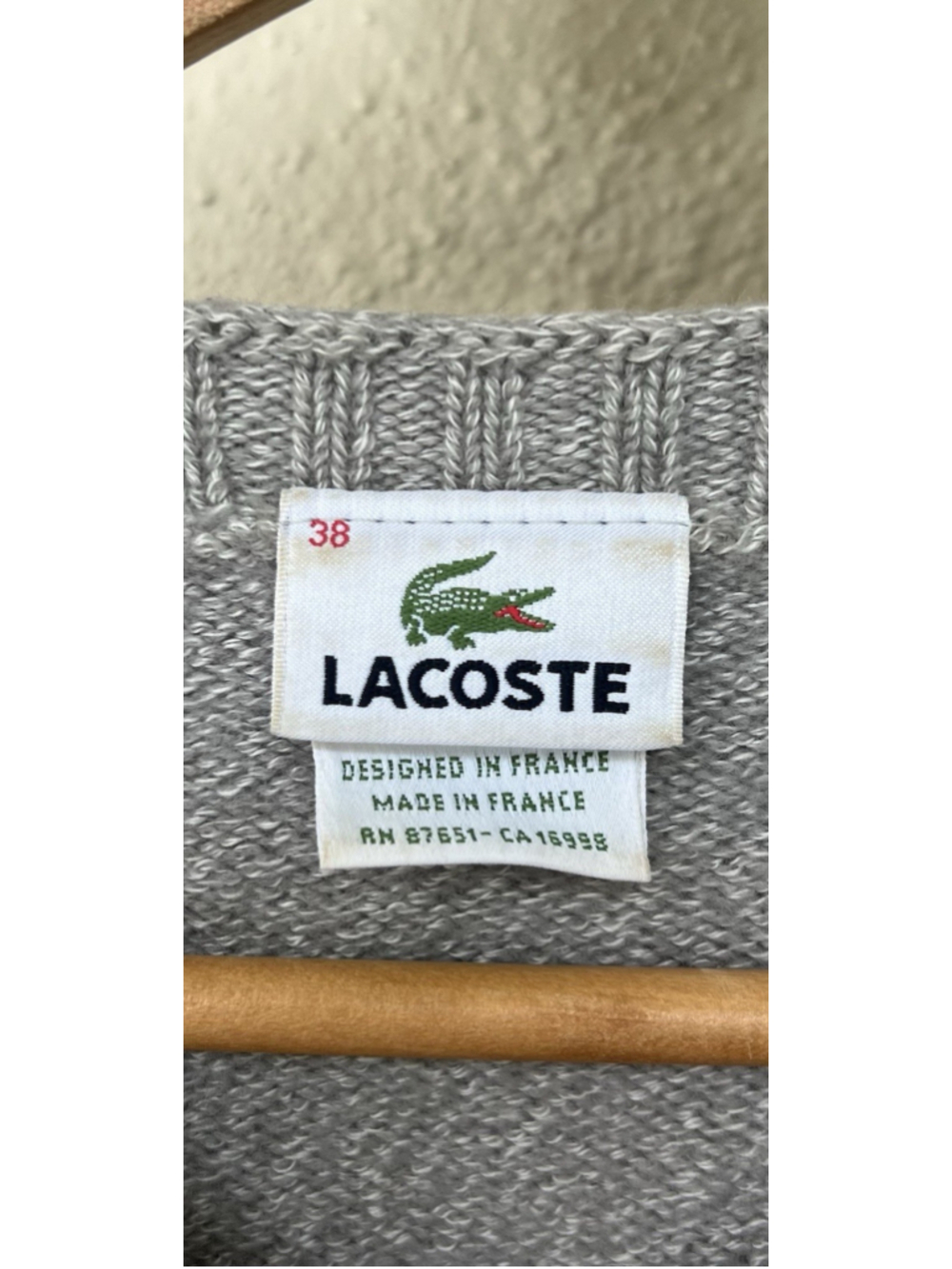 VTG Lacoste Gray Wool Blend Henley Sweater Buttons Women’s Size XS Prep Academia - Picture 7 of 8